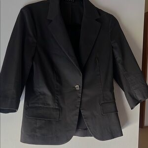 Theory Black Blazer with Notched Lapels and Textured Fabric